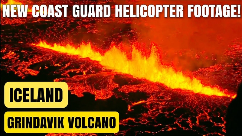 Coast Guard Helicopter Flyby Along Eruption Crazy Footage Grindavik Volcano. Iceland. Dec19,