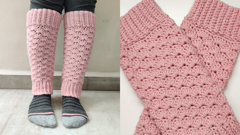 Crochet Shell Leg Warmers, Ribbed Legwarmers Easy Tutorial for Beginners ( Right Handed