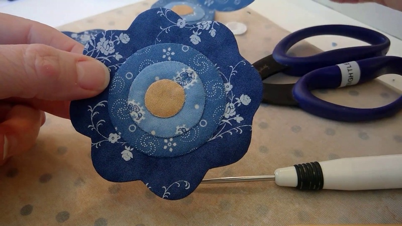 Layering applique flowers before stitching with Sharon Keightley