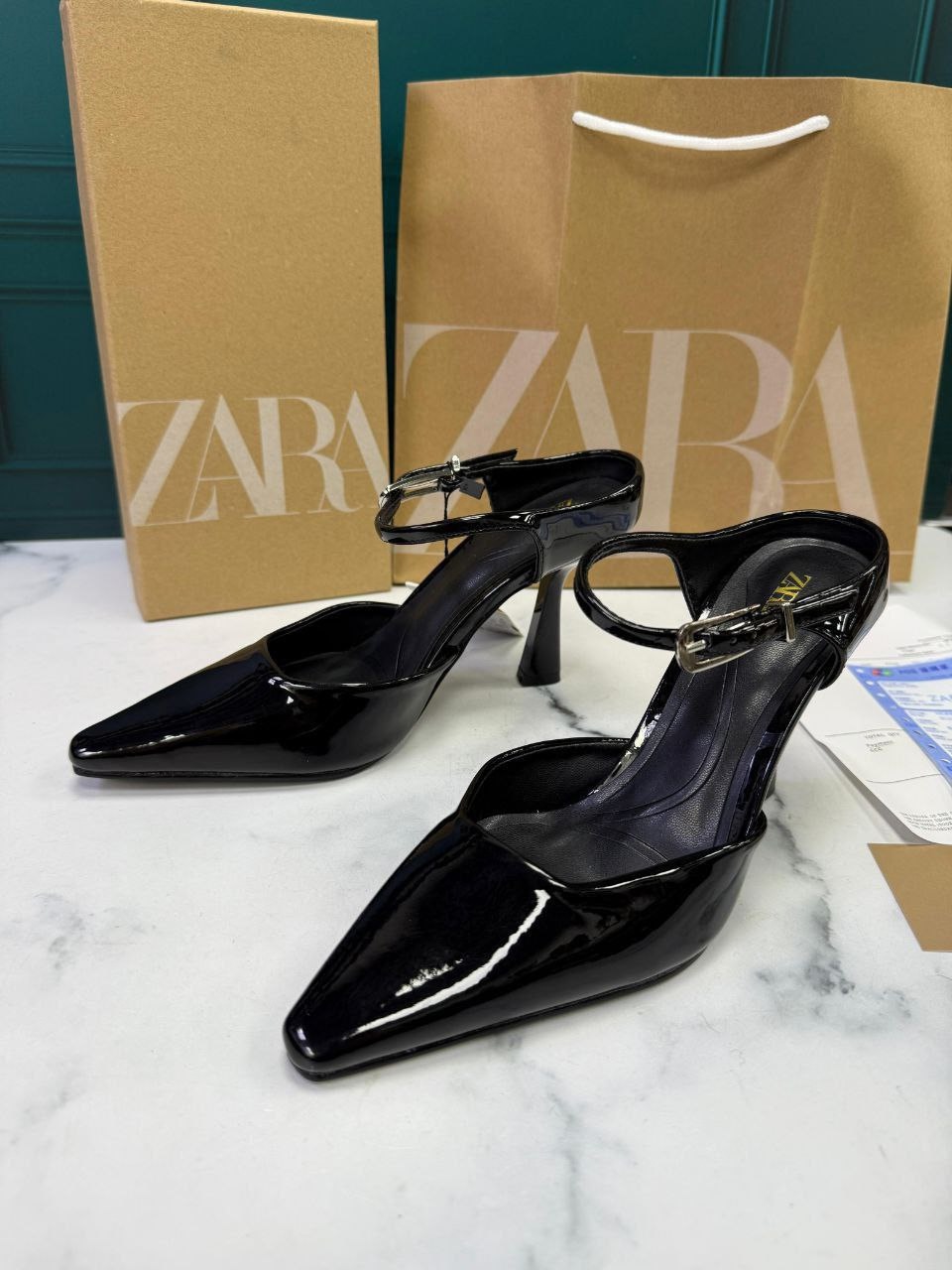 РАСПРОДАЖАЛакированные туфли сабо Zara на каблуке арт Т122Размеры  36