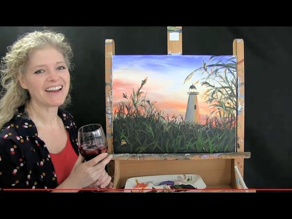 Sunset Lighthouse, Paint and Sip at Home, Step by Step acrylic painting