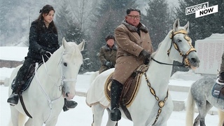 Kim Jong-un rides up to Mt. Paektu on white horse with his wife Ri Sol-ju